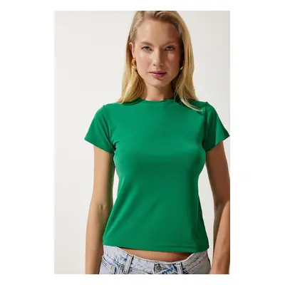 Happiness İstanbul Women's Dark Green Crew Neck Basic Sandy T-Shirt