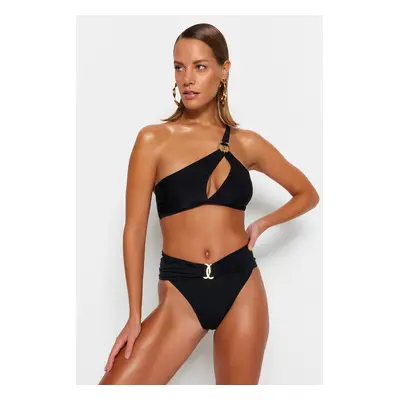 Trendyol X Moeva Black One-Shoulder Bikini Top With Accessory Detail