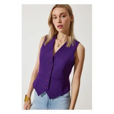 Happiness İstanbul Women's Plum Body-Sitting Short Woven Vest