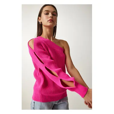 Happiness İstanbul Women's Fuchsia Window Detailed Single Sleeve Knitwear Sweater