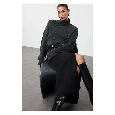 Trendyol Anthracite Crop Turtleneck Knitwear Sweater