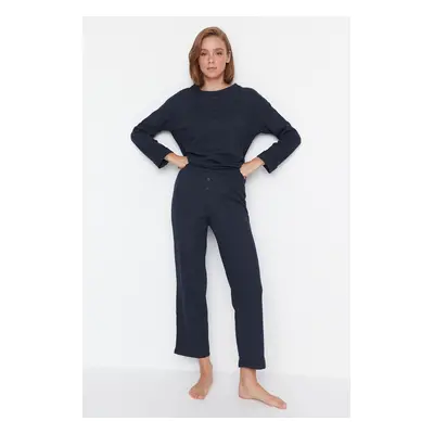 Trendyol Indigo Waffle Detailed Knitted Pajama Set