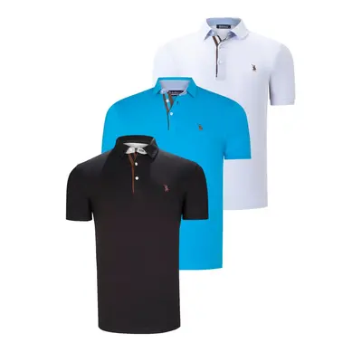 TRIPLE SET T8582 DEWBERRY MENS T-SHIRT-BLACK-WHITE-DARK TURQUOISE