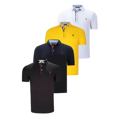 QUAD SET T8582 DEWBERRY MENS T-SHIRT-BLACK-WHITE-NAVY BLUE-YELLOW