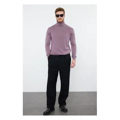 Trendyol Plum Slim Cotton Turtleneck Plain Knit Sweater