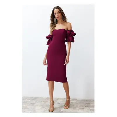 Trendyol Woven Elegant Evening Dress with Purple Rose Accessories