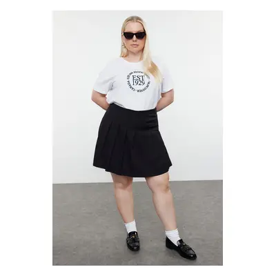 Trendyol Curve Black Pleated Woven Shorts Skirt