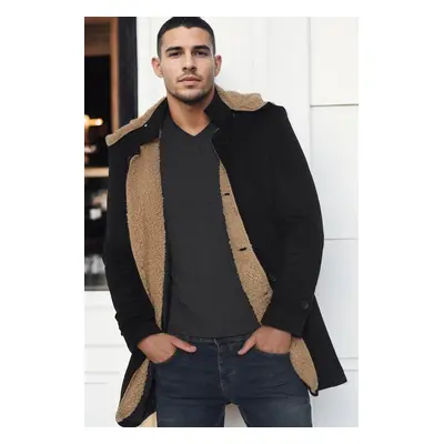 PLT8399 DEWBERRY SUEDE LOOK MEN'S COAT-PLAIN BLACK