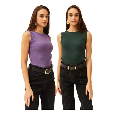 Olalook Women's Purple Emerald Green Crew Neck Pack Blouse