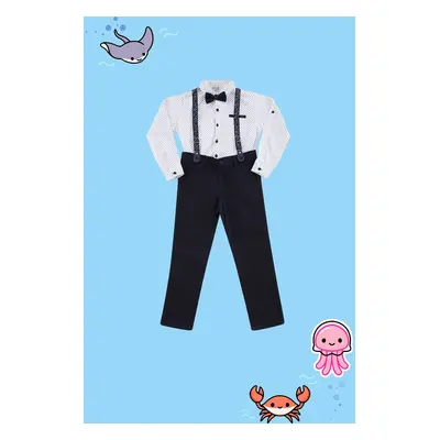 Trendyol White Bow Tie Polka Dot Shirt Trousers Suspender Set Bottom-Top Set