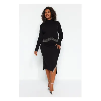 Trendyol Curve Black Stone Detailed Knitwear Two Piece Set