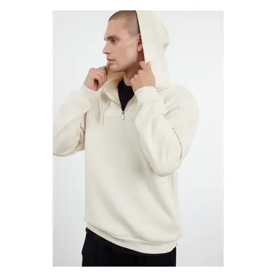 Trendyol Beige Zipper and Stitch Detail Oversize/Wide Pattern Fleece/Warm Sweatshirt