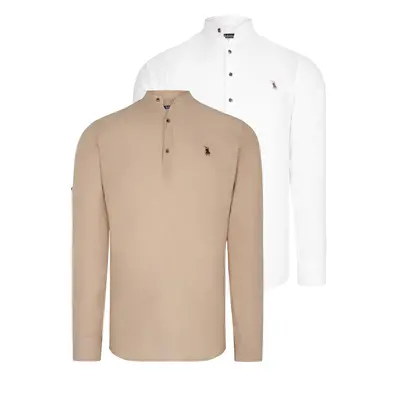 DOUBLE SET G783 DEWBERRY JUDGE COLLAR SHIRT-WHITE-BEIGE