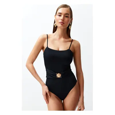 Trendyol Black Belted Strapless Premium Accessories Regular Swimsuit