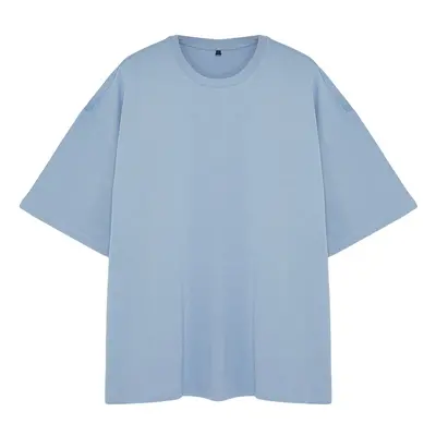 Trendyol Light Blue Plus Size Oversize/Wide Cut 100% Cotton T-Shirt