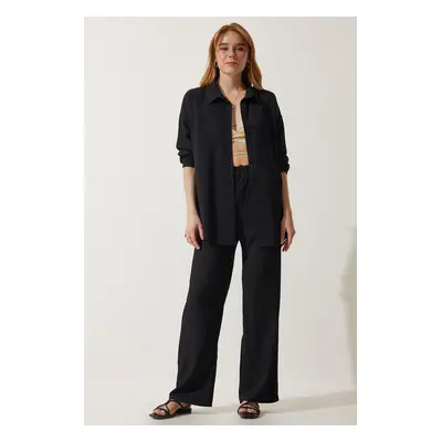 Happiness İstanbul Women's Black Casual Knitted Shirt and Trousers Set