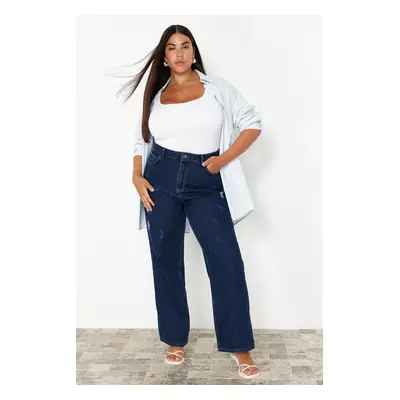 Trendyol Curve Navy Blue High Waist Wide Leg Plus Size Jeans