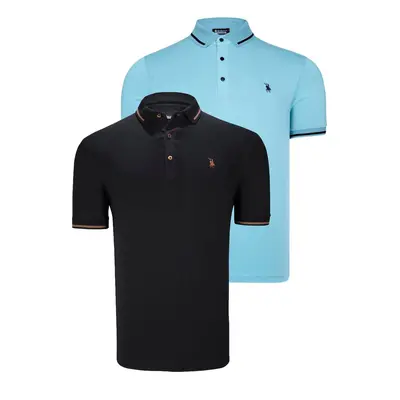 DOUBLE SET T8586 DEWBERRY MEN'S T-SHIRT-BLACK-CYAN