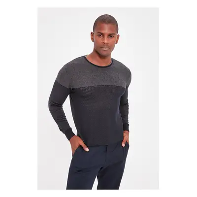 Trendyol Navy Blue Slim Fit Crew Neck Textured Knitwear Sweater