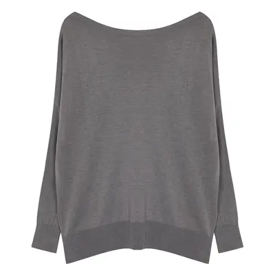 Trendyol Curve Gray Boat Neck Knit Sweater