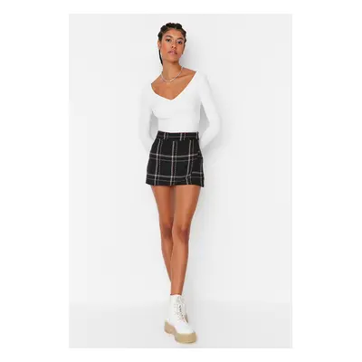 Trendyol Black Checkered Tweed Woven Shorts Skirt