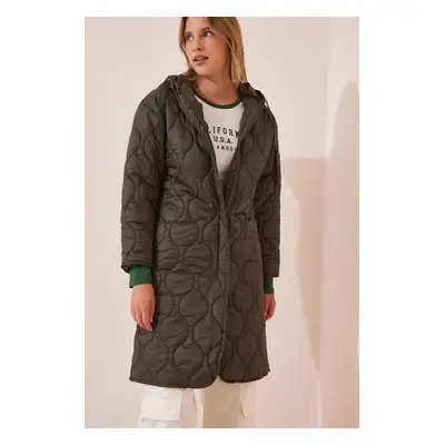 Happiness İstanbul Women's Khaki Hooded Quilted Coat