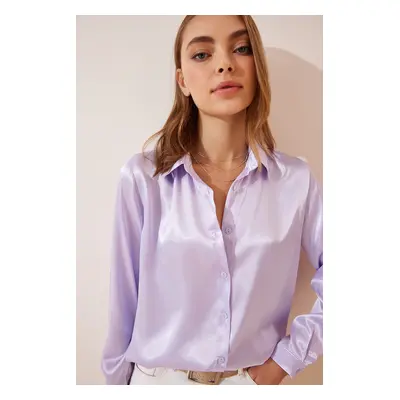 Happiness İstanbul Women's Lilac Lightly Flowing Satin Surface Shirt