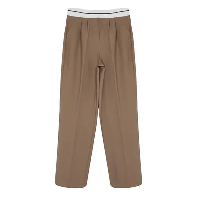 Trendyol Brown Wide Leg High Waist Belt Detailed Woven Fabric Trousers