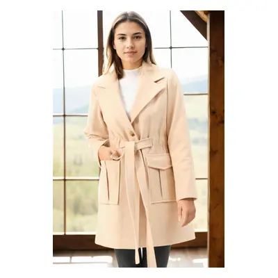 Z6778 DEWBERRY WOMEN'S COAT-DARK BEIGE