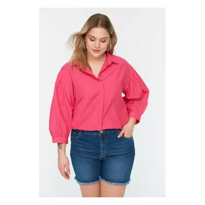 Trendyol Curve Fuchsia Woven Sleeve Detailed Poplin Shirt