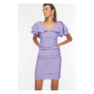 Trendyol Lilac Shirred Detailní večerní šaty