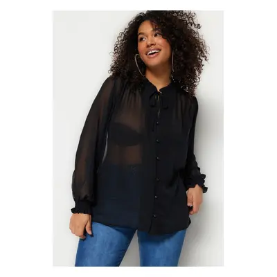 Trendyol Curve Black Woven Sleeves Gimped Chiffon Shirt