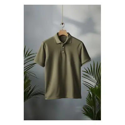 Trendyol Plus Size Khaki Regular Cut Basic 100% Cotton Polo Neck T-shirt