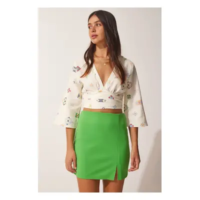 Happiness İstanbul Women's Green Slit Mini Skirt