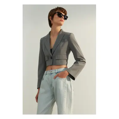 Trendyol Limited Edition Grey Crop Woven Blazer Jacket