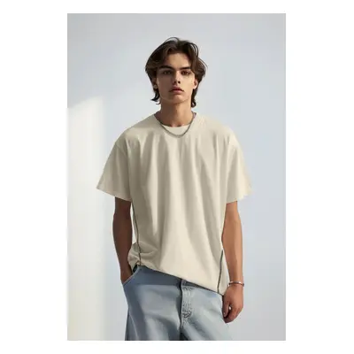 Trendyol Stone Oversize/Wide Cut More Sustainable Contrast Piping 100% Organic Cotton T-shirt