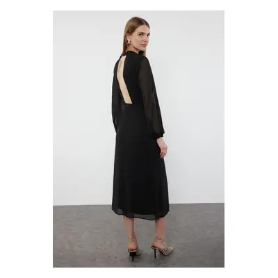 Trendyol Black A-Line Back Detailed Lined Midi Chiffon Woven Winter Dress