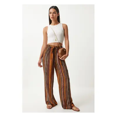 Happiness İstanbul Women's Brown Patterned Flowing Viscose Palazzo Trousers