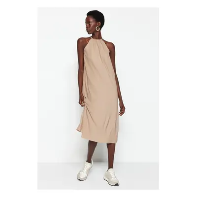 Trendyol Mink Shift/Plain Zero Sleeve Midi Pleated Knitted Dress