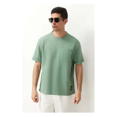 Trendyol Basic Mint Relaxed/Relaxed Cut Textured Waffle Pocket Labeled Short Sleeve T-Shirt