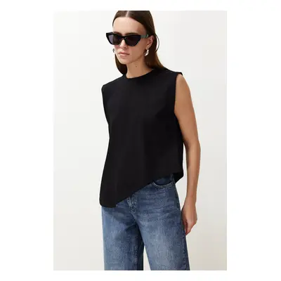 Trendyol Black More Sustainable 100% Cotton Asymmetrical Crew Neck Knitted T-Shirt