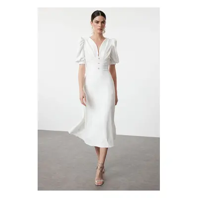 Trendyol White A-Cut Shiny Stone Woven Elegant Evening Dress