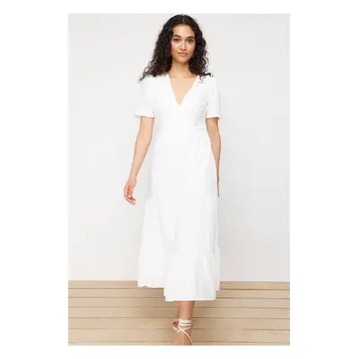 Trendyol Double Breasted Collar Lined Maxi Woven Dress with Ecru Skirt Opening at the Waist