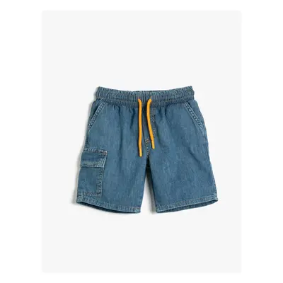 Koton Denim Shorts Cargo Pocket Waist Elastic Tie Cotton