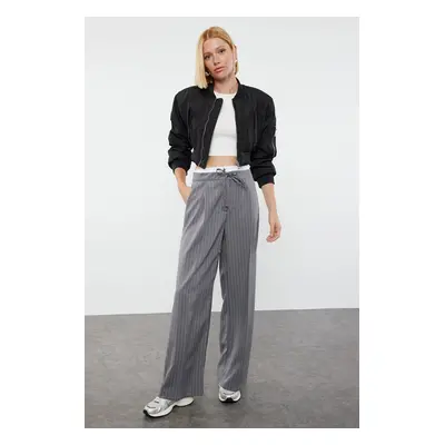 Trendyol Grey Boxer Detail Wide Leg/Wide Leg Woven Fabric Trousers