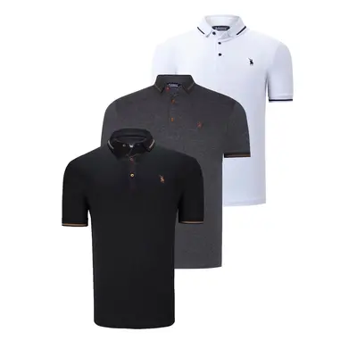 TRIPLE SET T8586 DEWBERRY MEN'S T-SHIRT-BLACK-WHITE-ANTHRACITE