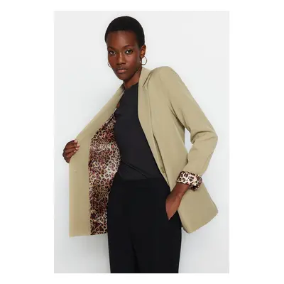 Trendyol Light Khaki Regular Leopard Lined Detailed Woven Blazer Jacket