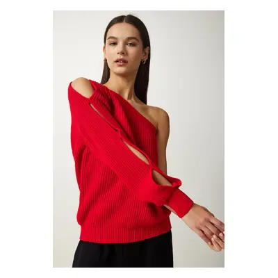 Happiness İstanbul Women's Red Window Detail Single Sleeve Knitwear Sweater