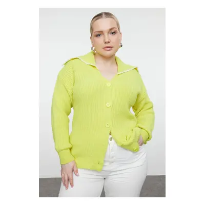 Trendyol Curve Lime Sailor Collar Buttoned Knitwear Cardigan