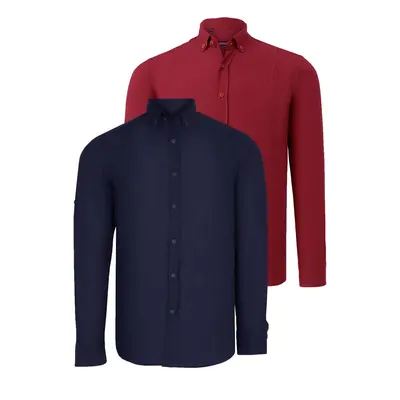 DOUBLE SET G721 DEWBERRY MEN'S SHIRT-BURGUNDY-NAVY